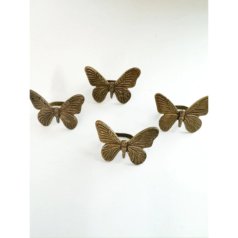 Set of 4 Solid Brass Butterfly Napkin Rings‎ Made in India Vintage Table Decor